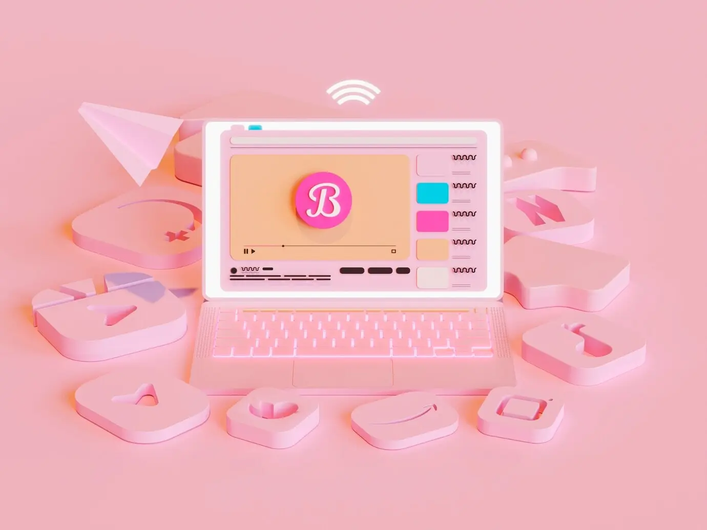 Значки связи и социальных сетей на ноутбуке